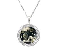 DWVTSLH Gothic Room Decoration Diamond Necklace, Alloy Round Pattern Pendant Necklace for Women Men, Customizable Photo Necklace Jewelry Sparkle Clavicle Neckband for Gift, One Size, Zinc, Diamond