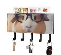 DWVTSLH Guinea Pig Key Holder for Wall, Decorative Key Hooks with Mail Organizer & 5 Hooks, Self Adhesive Leather Key Hanger for Entryway, Wall Mounted Key Rack (7.1” X 4.3” X 0.9”)