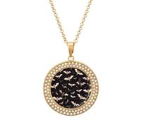 DWVTSLH Halloween Flying Bats Diamond Necklace, Alloy Round Pattern Pendant Necklace for Women Men, Customizable Photo Necklace Jewelry Sparkle Clavicle Neckband Gift, One size, Zinc, Diamond