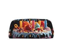 DWVTSLH Happy Birthday Big Cake Pencil Pouch Large Capacity Pencil Case Leather Cosmetic Bag Office Desk Organizer Coin Pouch Portable Zipper Toiletry Bag for Travel Outdoor, Silver, One Size