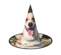 DWVTSLH Happy Corgi Dog Halloween Witch Hat Witch Costume Accessories Wizard Hats for Halloween Party Supplies, Black, 1