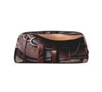 DWVTSLH Horse Saddle with a Cowboy Hat Wild Pencil Pouch Large Capacity Pencil Case Leather Cosmetic Bag Office Desk Organizer Coin Pouch Portable Zipper Toiletry Bag for Travel Outdoor, Gold, One