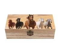 DWVTSLH Horses Running Wooden Storage Box Locked Wood Gift Box Decorative Keepsake Boxes Storage Bins, Memory Boxes for Pictures, Jewelry Organizer Unique Gift Ideas for Men Women