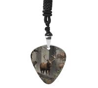 DWVTSLH Hunting Deer Bear Elk Guitar Pick Necklace for Men Women Personalized Guitar Pick Pendant Necklace Stainless Steel Party Fashion Jewelry Gifts for Guitar Lovers Musical Necklaces