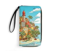 DWVTSLH Island Of Cuba Printed Wallets Zip Around Wallets Leather Long Wallets for Men And Women Credit Card Holders with Cord, Essential for Travel, Office And Shopping