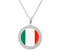 DWVTSLH Italy Flag Diamond Necklace, Alloy Round Pattern Pendant Necklace for Women Men, Customizable Photo Necklace Jewelry Sparkle Clavicle Neckband Gift, One size, Zinc, Diamond