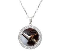 DWVTSLH Japan Samurai Sword Diamond Necklace, Alloy Round Pattern Pendant Necklace for Women Men, Customizable Photo Necklace Jewelry Sparkle Clavicle Neckband Gift, One size, Zinc, Diamond