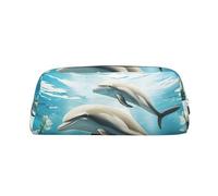 DWVTSLH Kiss Dolphin Tale Pencil Pouch Large Capacity Pencil Case Leather Cosmetic Bag Office Desk Organizer Coin Pouch Portable Zipper Toiletry Bag for Travel Outdoor, Silver, One Size