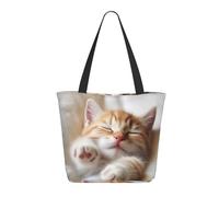 DWVTSLH Kitten Sleeps Tote Bag for Women Large Shoulder Bag with Zipper Travel Handbag with Pockets Reusable Shopping Bag Aesthetic Beach Bag