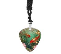 DWVTSLH Koi Lotus Pool Guitar Pick Necklace for Men Women Personalized Guitar Pick Pendant Necklace Stainless Steel Party Fashion Jewelry Gifts for Guitar Lovers Musical Necklaces