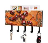DWVTSLH Ladybug Marigold Bloom Key Holder for Wall, Decorative Key Hooks with Mail Organizer & 5 Hooks, Self Adhesive Leather Key Hanger for Entryway, Wall Mounted Key Rack (7.1” X 4.3” X 0.9”)