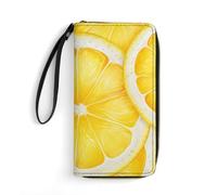 DWVTSLH Lemon Slice Pattern Printed Wallets Zip Around Wallets Leather Long Wallets for Men And Women Credit Card Holders with Cord, Essential for Travel, Office And Shopping