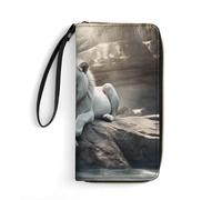 DWVTSLH Lion on Rock Printed Wallets Zip Around Wallets Leather Long Wallets for Men And Women Credit Card Holders with Cord, Essential for Travel, Office And Shopping