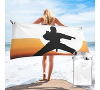 DWVTSLH Microfiber Sand Free Beach Towel 27.5"x55", Quick Dry Absorbent Travel Towel Large Camping Blanket, Karate Silhouette Bath Towels Lightweight Pool Swim Towels for Vacation Essentials