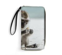 DWVTSLH Monkey on The Ground Printed Wallets Zip Around Wallets Leather Long Wallets for Men And Women Credit Card Holders with Cord, Essential for Travel, Office And Shopping