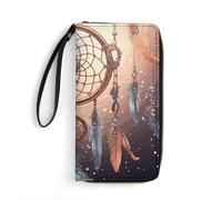 DWVTSLH Native American Dream Catcher Printed Wallets Zip Around Wallets Leather Long Wallets for Men And Women Credit Card Holders with Cord, Essential for Travel, Office And Shopping