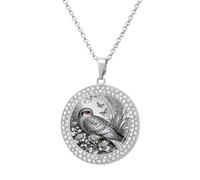 DWVTSLH Nightjar Dusty Miller Diamond Necklace, Alloy Round Pattern Pendant Necklace for Women Men, Customizable Photo Necklace Jewelry Sparkle Clavicle Neckband for Gift, One Size, Zinc, Diamond