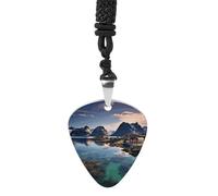 DWVTSLH Norway Islands Guitar Pick Necklace for Men Women Personalized Guitar Pick Pendant Necklace Stainless Steel Party Fashion Jewelry Gifts for Guitar Lovers Musical Necklaces