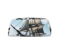 DWVTSLH old sailing ship Pencil Pouch Large Capacity Pencil Case Leather Cosmetic Bag Office Desk Organizer Coin Pouch Portable Zipper Toiletry Bag for Travel Outdoor