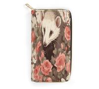 DWVTSLH Opossum And Roses Leather Wallet Coin Wallet Credit Card Holder Rfid-Blocking Mini Dual-Fold Pocket Wallet Leather Zipper Wallet for Both Sexes