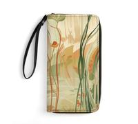 DWVTSLH Orange Line Art Printed Wallets Zip Around Wallets Leather Long Wallets for Men And Women Credit Card Holders with Cord, Essential for Travel, Office And Shopping