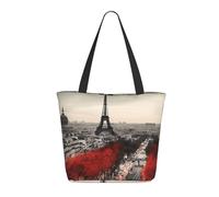 DWVTSLH Paris Tote Bag for Women Large Shoulder Bag with Zipper Travel Handbag with Pockets Reusable Shopping Bag Aesthetic Beach Bag