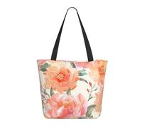 DWVTSLH Peach Peony Tote Bag for Women Large Shoulder Bag with Zipper Travel Handbag with Pockets Reusable Shopping Bag Casual Aesthetic Beach Bags