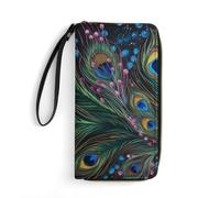 DWVTSLH Peacock Feather Printed Wallets Zip Around Wallets Leather Long Wallets for Men And Women Credit Card Holders with Cord, Essential for Travel, Office And Shopping