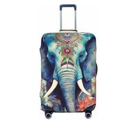 DWVTSLH Peacock Feathers Elephant Luggage Covers for Suitcase Tsa Approved, Spandex Elastic Suitcase Cover Protector Washable Anti-Scratch Travel Baggage Cover Fit 18-32 Inch Luggage, Black, L