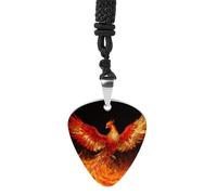 DWVTSLH Phoenix in Flames Guitar Pick Necklace for Men Women Personalized Guitar Pick Pendant Necklace Stainless Steel Party Fashion Jewelry Gifts for Guitar Lovers Musical Necklaces