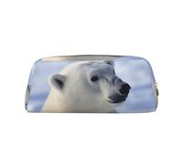 DWVTSLH Polar bear Pencil Pouch Large Capacity Pencil Case Leather Cosmetic Bag Office Desk Organizer Coin Pouch Portable Zipper Toiletry Bag for Travel Outdoor, Silver, One size