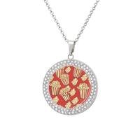 DWVTSLH Popcorn Print Diamond Necklace, Alloy Round Pattern Pendant Necklace for Women Men, Customizable Photo Necklace Jewelry Sparkle Clavicle Neckband Gift, One size, Zinc, Diamond