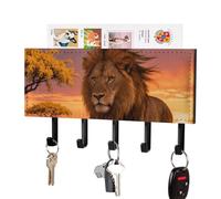 DWVTSLH Prairie Lion Key Holder for Wall, Decorative Key Hooks with Mail Organizer & 5 Hooks, Self Adhesive Leather Key Hanger for Entryway, Wall Mounted Key Rack (7.1” X 4.3” X 0.9”)