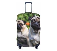 DWVTSLH Pugs in the garden Luggage Covers for Suitcase Tsa Approved, Spandex Elastic Suitcase Cover Protector Washable Anti-Scratch Travel Baggage Cover Fit 18-32 Inch Luggage, Black, S