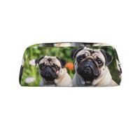 DWVTSLH Pugs in the garden Pencil Pouch Large Capacity Pencil Case Leather Cosmetic Bag Office Desk Organizer Coin Pouch Portable Zipper Toiletry Bag for Travel Outdoor, Silver, One Size