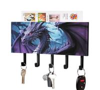 DWVTSLH Purple Dragon Purple Moon Key Holder for Wall, Decorative Key Hooks with Mail Organizer & 5 Hooks, Self Adhesive Leather Key Hanger for Entryway, Wall Mounted Key Rack (7.1” X 4.3” X 0.9”)