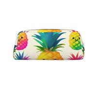 DWVTSLH Rainbow Pineapple Cartoon Pencil Pouch Large Capacity Pencil Case Leather Cosmetic Bag Office Desk Organizer Coin Pouch Portable Zipper Toiletry Bag for Travel Outdoor, Gold, One Size