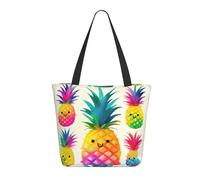 DWVTSLH Rainbow Pineapple Cartoon Tote Bag for Women Large Shoulder Bag with Zipper Travel Handbag with Pockets Reusable Shopping Bag Casual Aesthetic Beach Bags