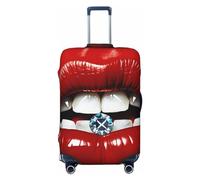 DWVTSLH Red Lips with Diamond Luggage Covers for Suitcase Tsa Approved, Spandex Elastic Suitcase Cover Protector Washable Anti-Scratch Travel Baggage Cover Fit 18-32 Inch Luggage, Black, L