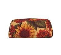DWVTSLH Red Sunflower Pencil Pouch Large Capacity Pencil Case Leather Cosmetic Bag Office Desk Organizer Coin Pouch Portable Zipper Toiletry Bag for Travel Outdoor, Silver, One size