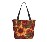 DWVTSLH Red Sunflower Tote Bag for Women Large Shoulder Bag with Zipper Travel Handbag with Pockets Reusable Shopping Bag Aesthetic Beach Bag