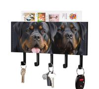 DWVTSLH Rottweiler Wallpaper Key Holder for Wall, Decorative Key Hooks with Mail Organizer & 5 Hooks, Self Adhesive Leather Key Hanger for Entryway, Wall Mounted Key Rack (7.1” X 4.3” X 0.9”)