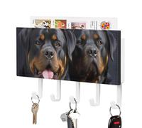 DWVTSLH Rottweiler Wallpaper Key Holder for Wall, Decorative Key Hooks with Mail Organizer & 5 Hooks, Self Adhesive Leather Key Hanger for Entryway, Wall Mounted Key Rack (7.1” X 4.3” X 0.9”)