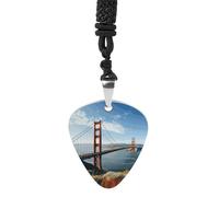 DWVTSLH San Francisco Golden Gate Bridge Guitar Pick Necklace for Men Women Personalized Guitar Pick Pendant Necklace Stainless Steel Party Fashion Jewelry Gifts for Guitar Lovers Musical Necklaces