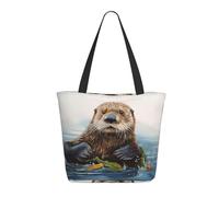 DWVTSLH Sea Otter Tote Bag for Women Large Shoulder Bag with Zipper Travel Handbag with Pockets Reusable Shopping Bag Casual Aesthetic Beach Bags