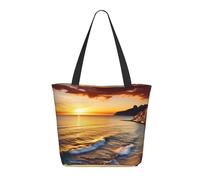 DWVTSLH Seaside Sunset Tote Bag for Women Large Shoulder Bag with Zipper Travel Handbag with Pockets Reusable Shopping Bag Aesthetic Beach Bag