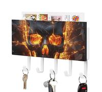 DWVTSLH Shattering of Skull Key Holder for Wall, Decorative Key Hooks with Mail Organizer & 5 Hooks, Self Adhesive Leather Key Hanger for Entryway, Wall Mounted Key Rack (7.1” X 4.3” X 0.9”)
