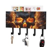 DWVTSLH Shattering of Skull Key Holder for Wall, Decorative Key Hooks with Mail Organizer & 5 Hooks, Self Adhesive Leather Key Hanger for Entryway, Wall Mounted Key Rack (7.1” X 4.3” X 0.9”)