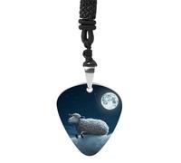 DWVTSLH Sheep Flying over The Moon Guitar Pick Necklace for Men Women Personalized Guitar Pick Pendant Necklace Stainless Steel Party Fashion Jewelry Gifts for Guitar Lovers Musical Necklaces