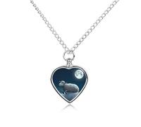 DWVTSLH Sheep Flying over The Moon Pet Cremation Jewelry for Ashes for Dog/Cat Stainless Steel Memorial Urn Necklace for Women Men Animal Lover Keepsake Pendant Custom Heart Pet Ashes Necklace
